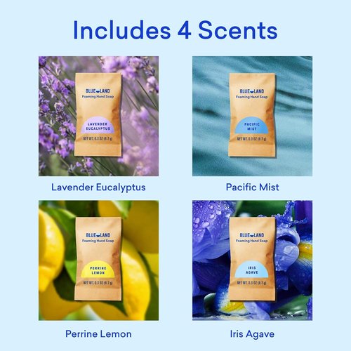 BLUELAND Foaming Hand Soap Tablets - Eco-Friendly Variety Pack Scents | 4 x 9 Fl Oz Refill