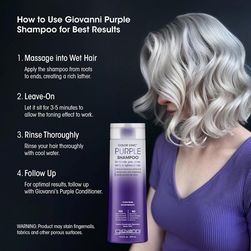Giovanni Color Chic Purple Shampoo - Reduces Brass & Yellow Tones, Adds Shine | 13.5 fl oz, Vegan & Sulfate Free