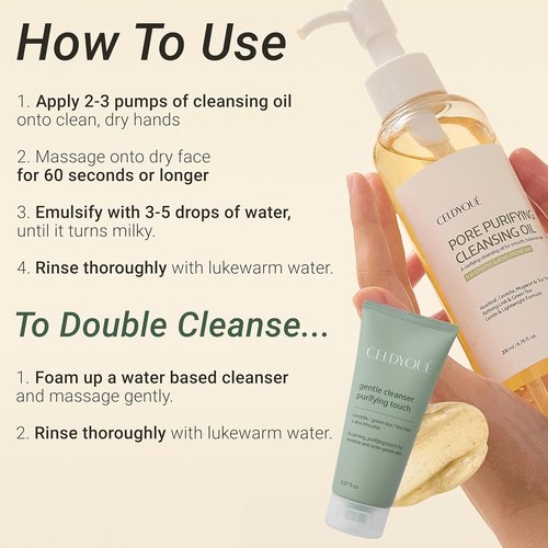 CELDYQUE Pore Purifying Cleansing Oil - Gentle Korean Face Wash with Centella & Tea Tree for Acne-Prone Skin, 6.76 fl oz