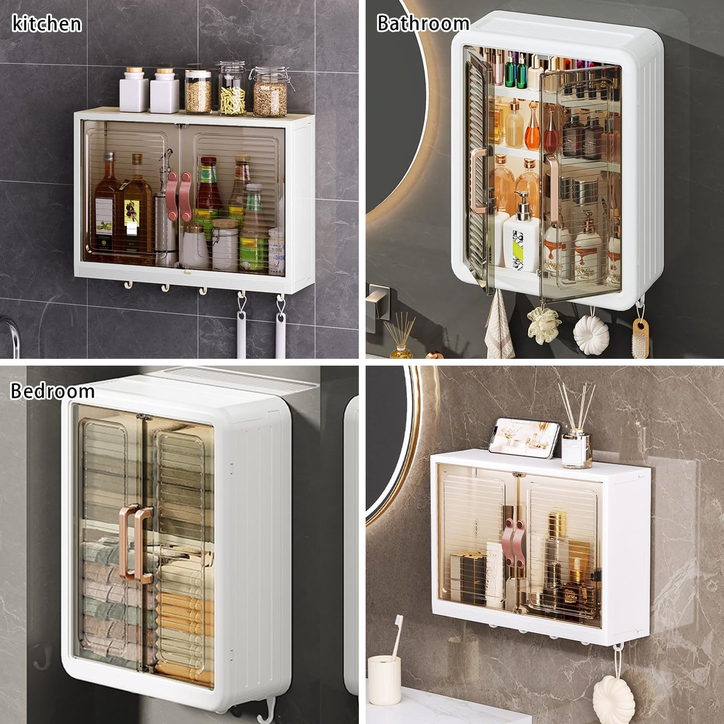 DASITON Wall Mounted Large Capacity Makeup Organizer,Dustproof Cosmetic Organizer,Bathroom Organizers and Storage,Skincare Organizers for Vanity,Bedroom(White 01)