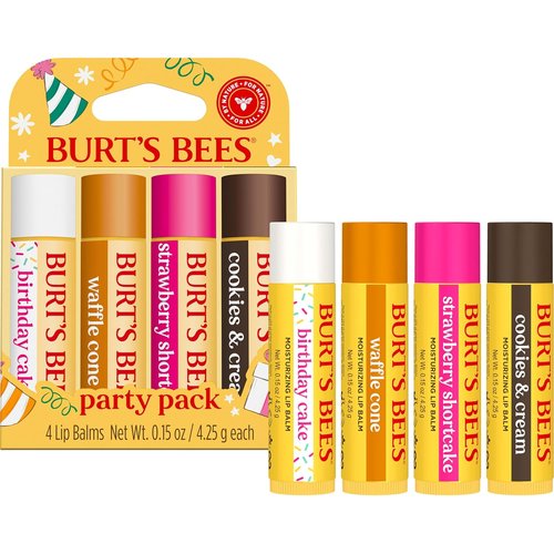 Burt's Bees Lip Balm Party Pack - Moisturizing Natural Lip Treatment | 4 Tint-Free Flavors, 0.15 oz Each