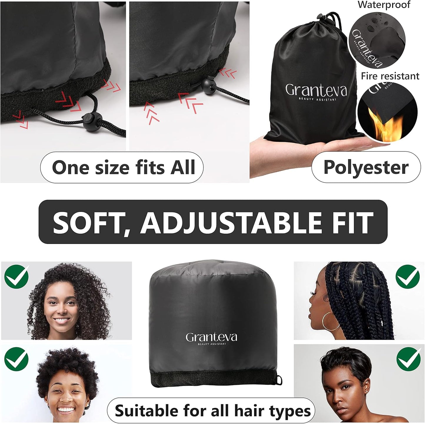 Bonnet Hair Dryer w/A Headband Integrated That Reduces Heat Around Ears & Neck - Diffuser Cap for Hair Dryer Curly Hair, Speeds Up Drying Time, Deep Conditioning at Home - Large (Purple)