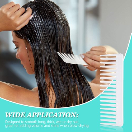 Patelai Wide Tooth Comb - Large Hair Detangler for Curly & Wet/Dry Hair | No Handle, White & Cyan