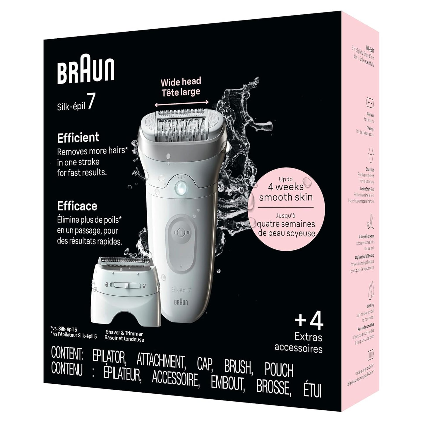 Braun Silk-épil 7 Epilator - Women's Hair Removal Device with Shaver Head & Trimmer Comb | Silver