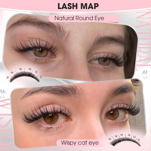 Goddvenus Wispy Natural Lash Clusters 12-14-16mm CC Curl DIY Cluster Eyelash Extensions for Clean Makeup, Individual False Eyelashes Cat Eye Lash Clusters