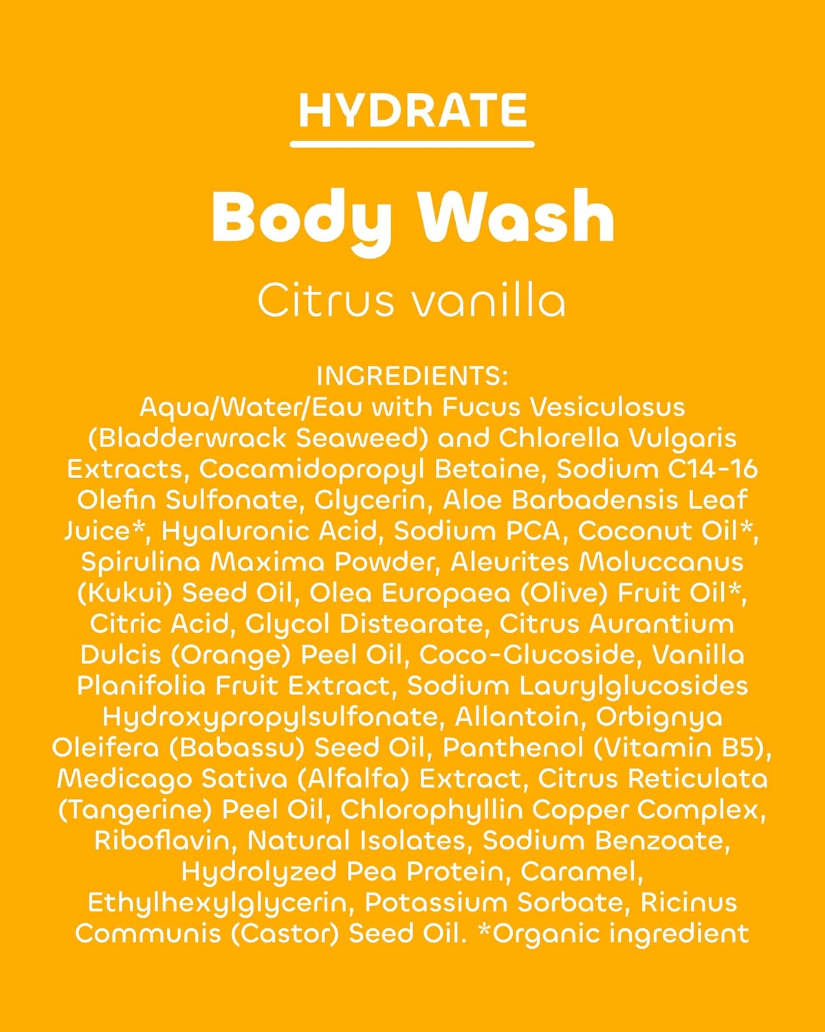 Seaweed Bath Co. Hydrate Body Wash - Citrus Vanilla Foaming Gel Cleanser - Vegan & Sulfate Free - 12 oz