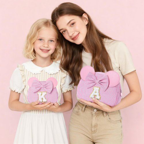QLOVEA Birthday Gifts for Girls Kids Initial Makeup Bag Birthday Gift for 4 5 6 7 8 9 10 11 12 13 Years Old Girl Kids Pink Initial Cosmetic Travel Toiletry Bag for Girls Daughter Pink A