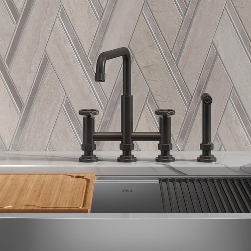 KRAUS Urbix Industrial Kitchen Faucet - Brushed Gold Finish with Side Sprayer | KPF-3125BG