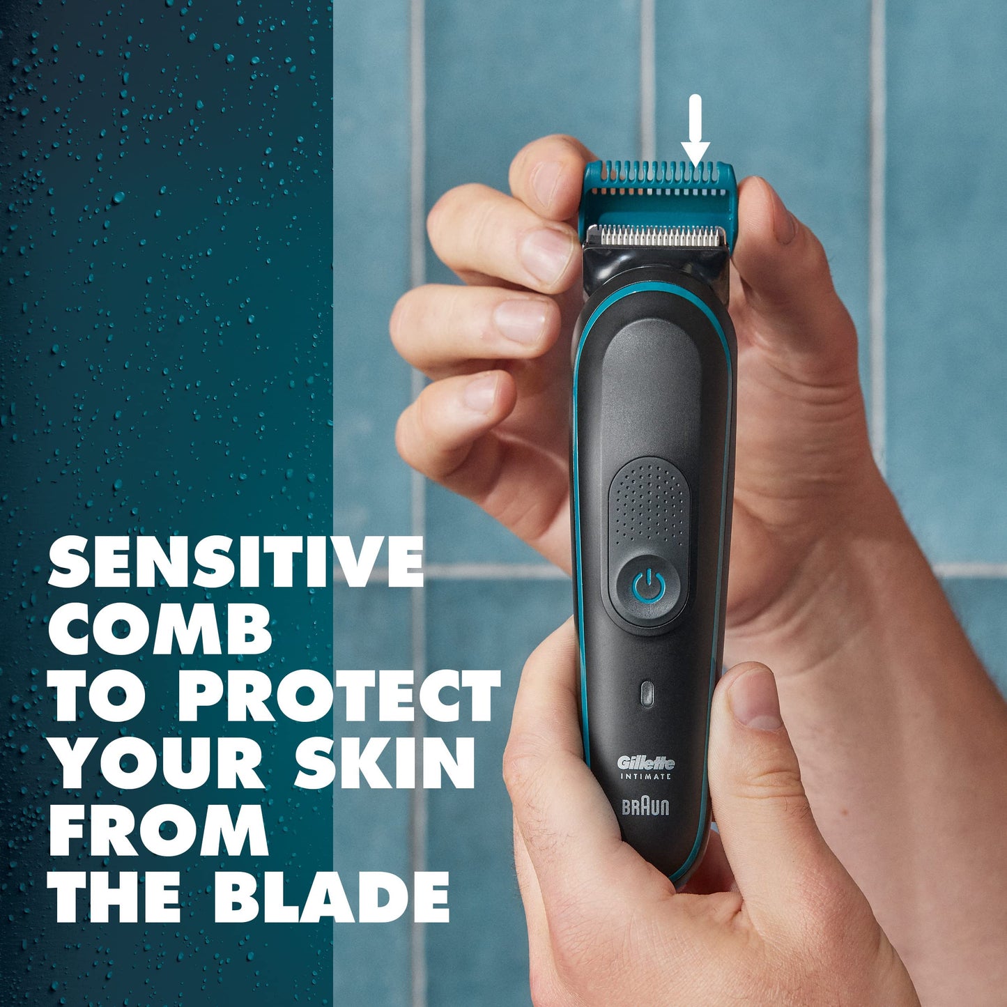 Gillette Intimate Men’s Pubic Hair Trimmer, SkinFirst Pubic Hair Trimmer for Men, Waterproof, with Anti Chafe Stick
