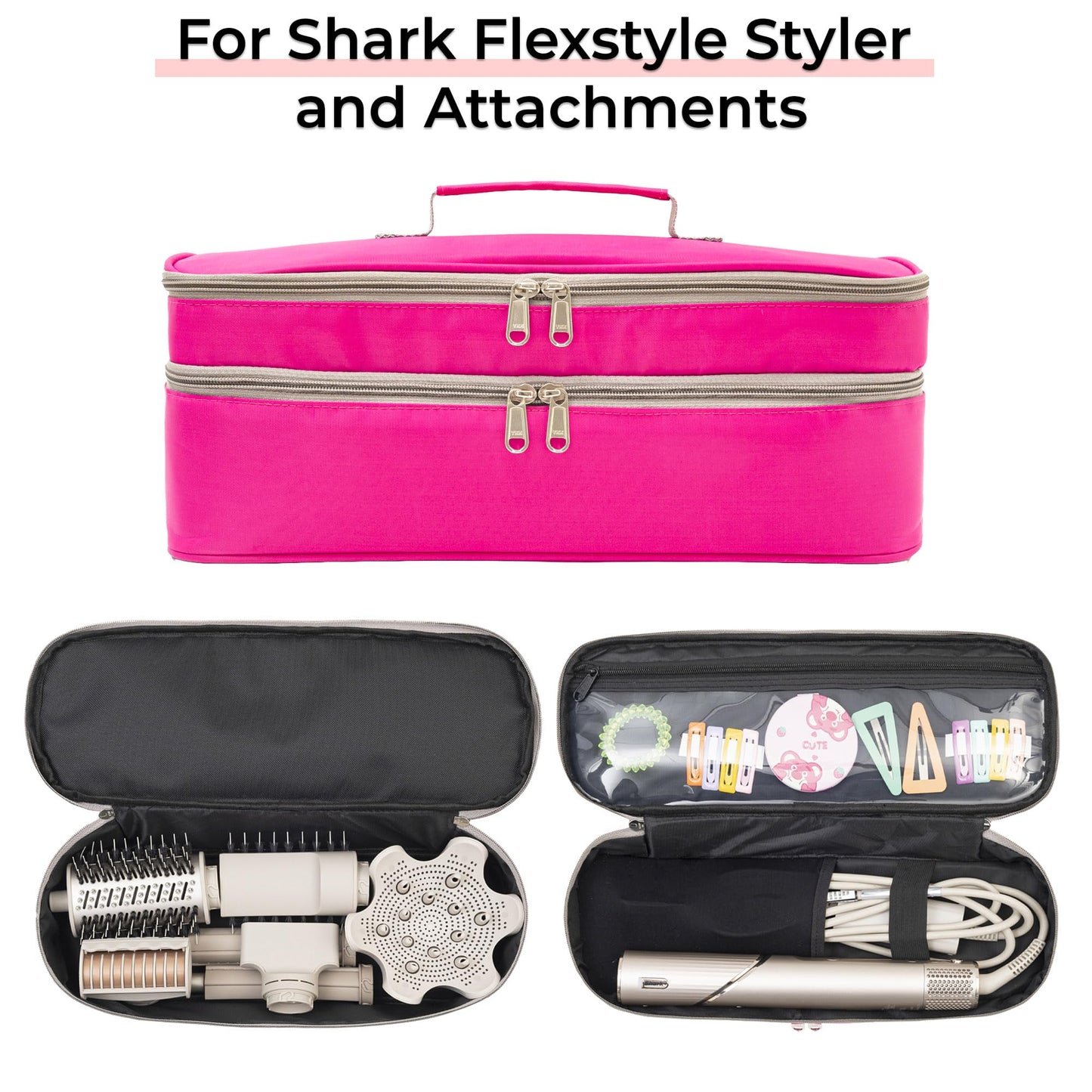 GREENESTA Hair Tools Travel Bag Compatible With Shark Flex Style Attachment, Shark Airwrap Flexstyle, Dyson Airwrap | Travel Case For Sharkflex Styler | Beauty Hair Dryer Attachments Storage (Pink)