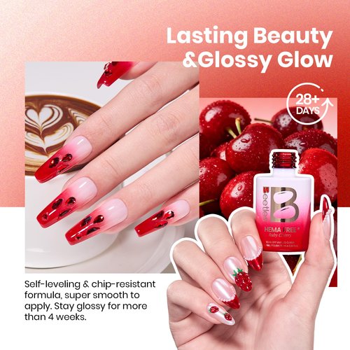 Beetles Ruby Cherry Jelly Red Gel Nail Polish - 15ML Full Size Neutral Jelly Red Sheer Gel Nail Polish Translucent Effect Soak Off UV LED French Nail Art Salon DIY Manicure Gift for Women