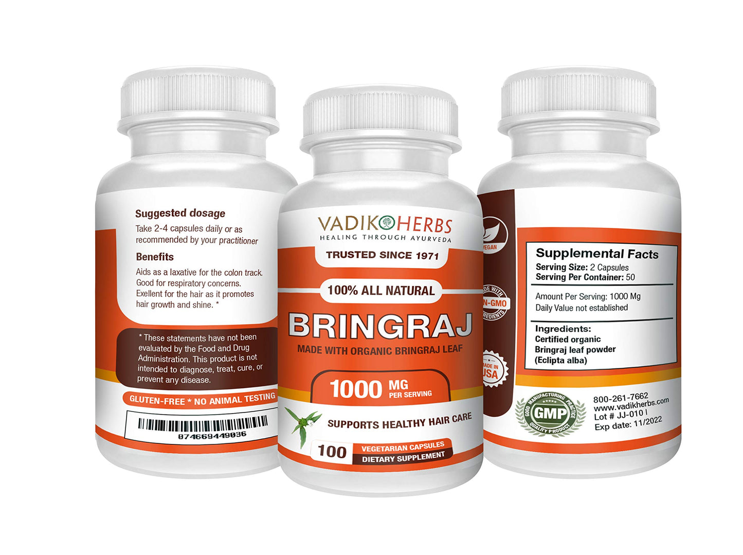 Vadik Herbs Organic Bringraj Bhringraj (Eclipta erecta, Eclipta alba) Powder 100 Vegicaps | Promotes Healthy Hair Growth…