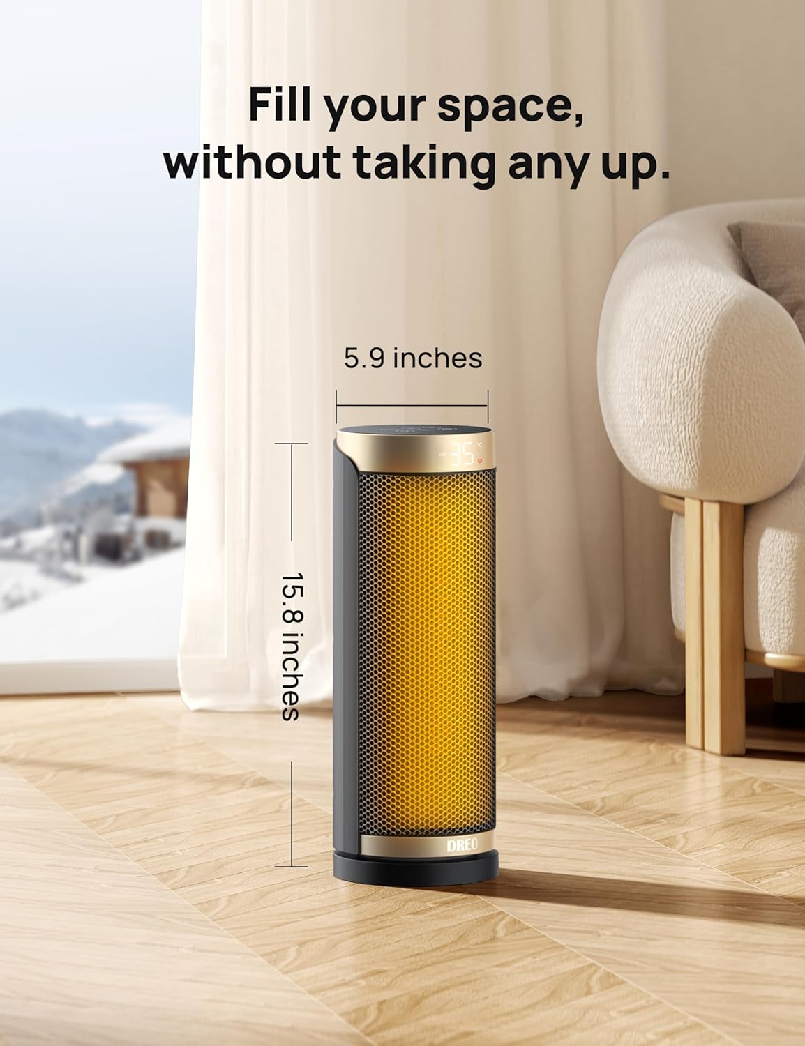 DREO Space Heater, 1500W Electric Heaters for Indoor Use with Thermostat, 70° Oscillation, 8 Safety Protections, 5 Modes, Remote, 12H Timer, Quiet Portable Heater for Office, Bedroom, Large Room