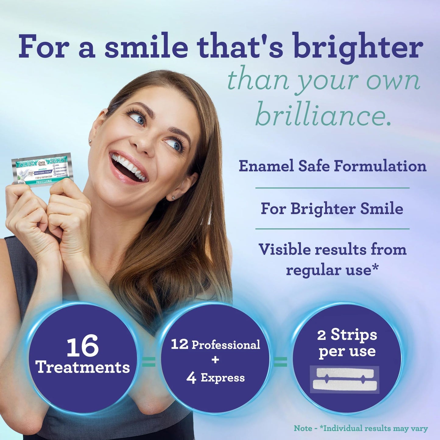 GuruNanda Teeth Whitening Strips -16 Day Treatments - Enamel-Safe Teeth Whitening for Sensitive Teeth, Non-Slip, Dry Strip Technology