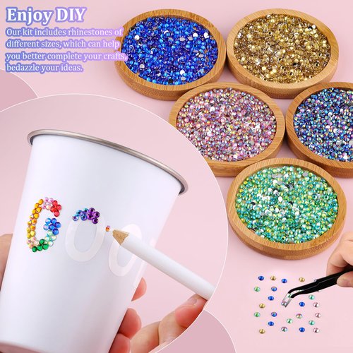 24000Pcs Resin Rhinestones with Tweezers for Crafting, Mixed-Color 3mm Bedazzling Crystal with 3Pcs 10ml B7000 Jewelry Glue for DIY Crafts Clothing Tumblers Shoes Fabric Nail Art