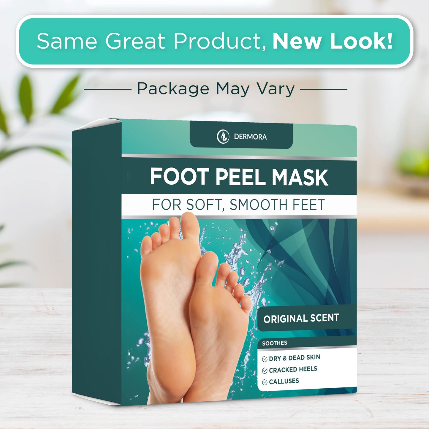DERMORA Foot Peel Mask - 2 Pack of Large Size Skin Exfoliating Foot Masks for Dry, Cracked Feet, Callus, Dead Skin Remover - Feet Peeling Mask for baby soft feet, Original Scent