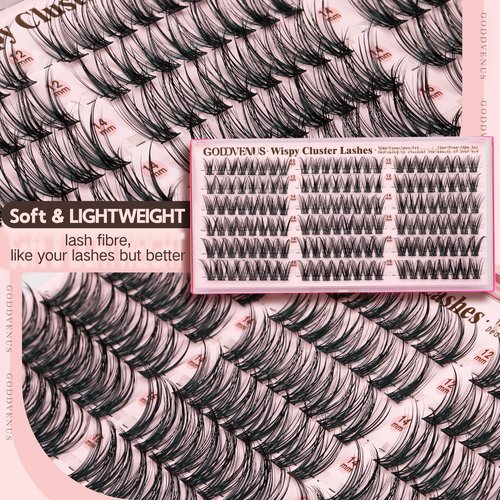 Goddvenus Wispy Natural Lash Clusters CC Curl DIY Cluster Eyelash Extensions for Clean Makeup, Individual False Eyelashes Cat Eye Lash Clusters