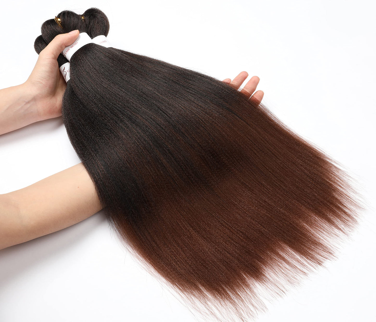 Pre-Stretched Braiding Hair Extension Ombre Natural Black To Brown Crochet Braiding Hair 20 Inch 8 Packs Hot Water Setting Professional Yaki Synthetic Hair For Twist Braids (20Inch,#1B/30)