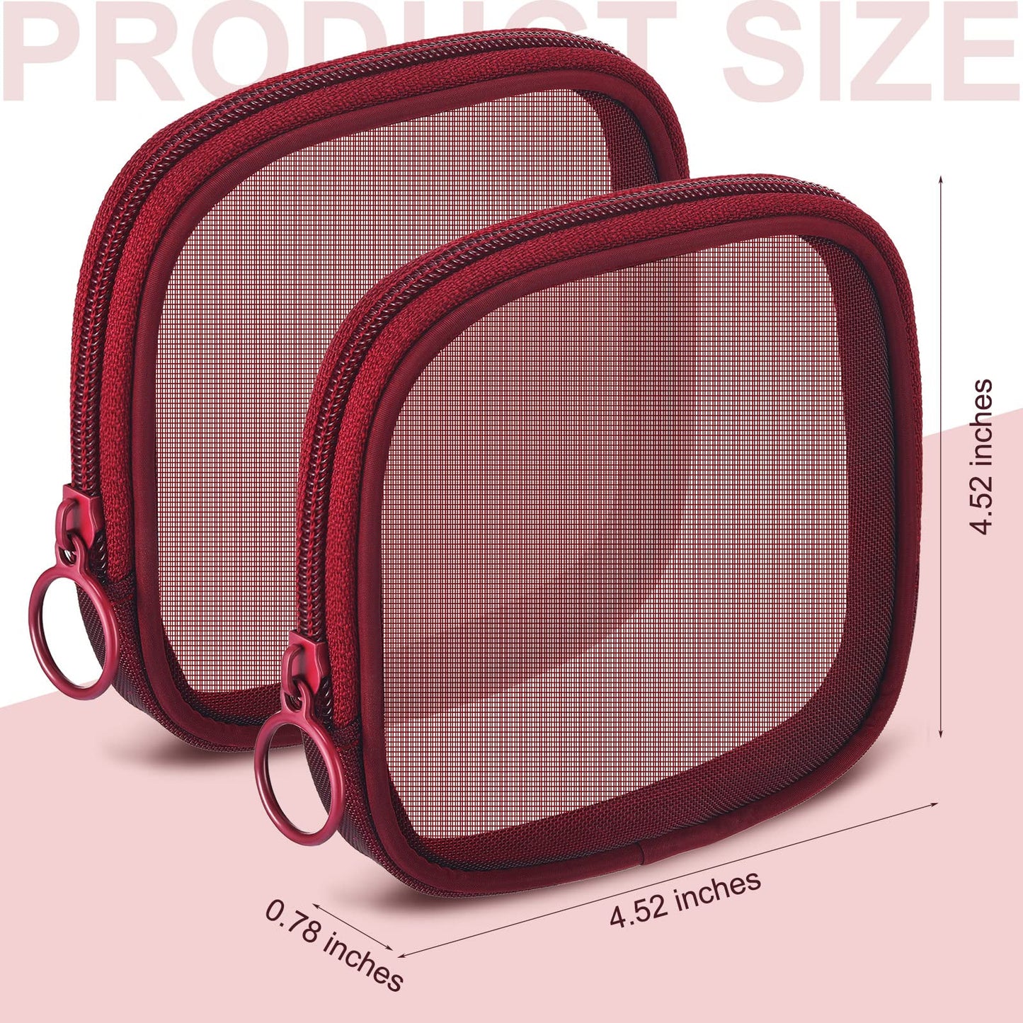 Weewooday 4 Pcs Mesh Makeup Bag Mesh Cosmetic Bag Travel Toiletry Pouch with Zipper Mini Makeup Cosmetic Purse for Daily Accessory(Small,Wine Red)