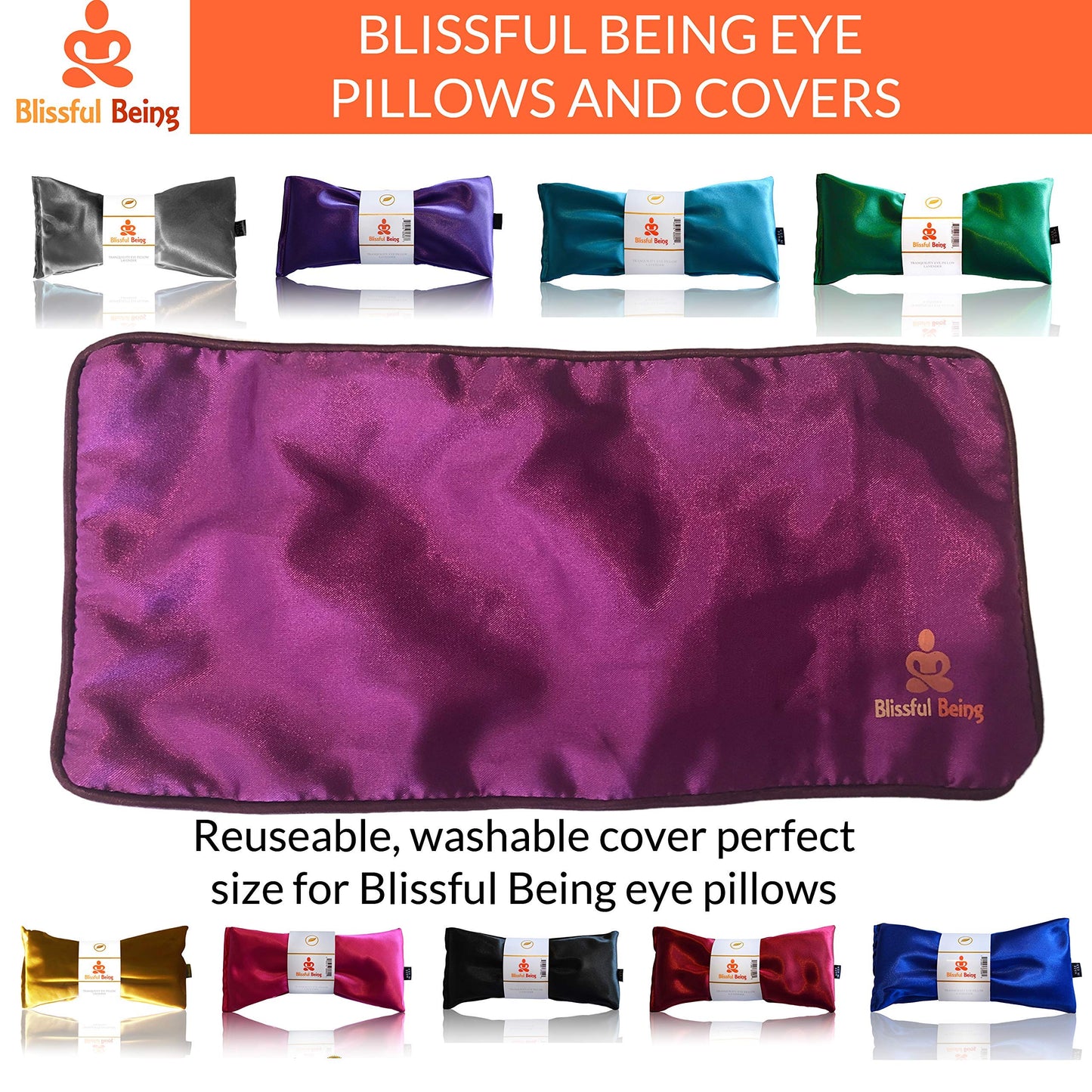 Blissful Being Lavender Eye Pillow with Purple Satin Cover- Hot or Cold Aromatherapy Eye Pillow perfect for Naps, Yoga, Meditation - Natural Relaxation (Aqua with purple cover bundle)