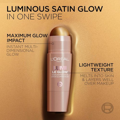 L'Oreal Paris True Match Lumi Highlighter Stick - Luminous Satin Glow for Face & Body, 635 Golden Couture, 0.17 Oz