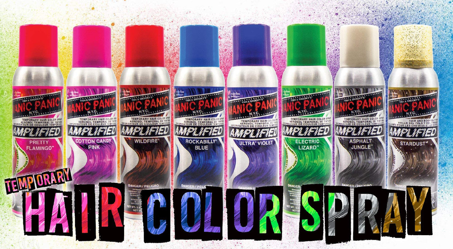 MANIC PANIC Rockabilly Blue Hair Color Spray - (Amplified) - Vivid Temporary Blue Cobalt Hair Dye - Sprays On Instantly & Washes Out (3.4oz) - Vegan Hair Dye For Adults & Kids of All Hair Types