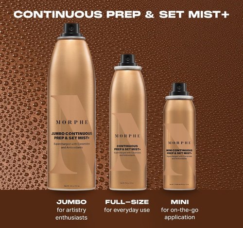 Morphe Jumbo Continuous Prep & Set Face Mist - Hydrating Makeup Setting Spray with Ceramides & Antioxidants | 6.5 oz