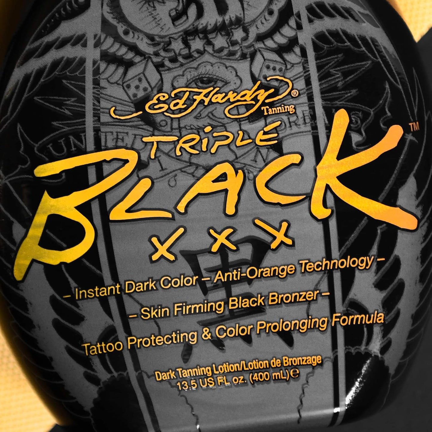 Ed Hardy Instant Dark Color Tanning Lotion - BLACK XXX Formula, 13.5 oz for Deep Tan