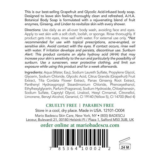 Mario Badescu AHA Botanical Body Wash Moisturizing, Clarifying and Gentle Exfoliating Wash for Brighter, Softer and Smoother Skin, Body Soap Infused with Glycolic Acid & Fruit Enzymes