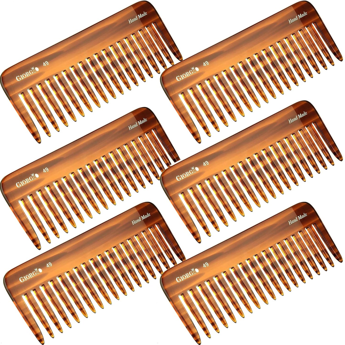 Giorgio G49 Yellow Tokio, Large Hair Detangling Comb, Wide Teeth for Thick Curly Wavy Hair, Detangler Comb For Wet and Dry, Handmade of Quality Cellulose, Saw-Cut, Hand Polished
