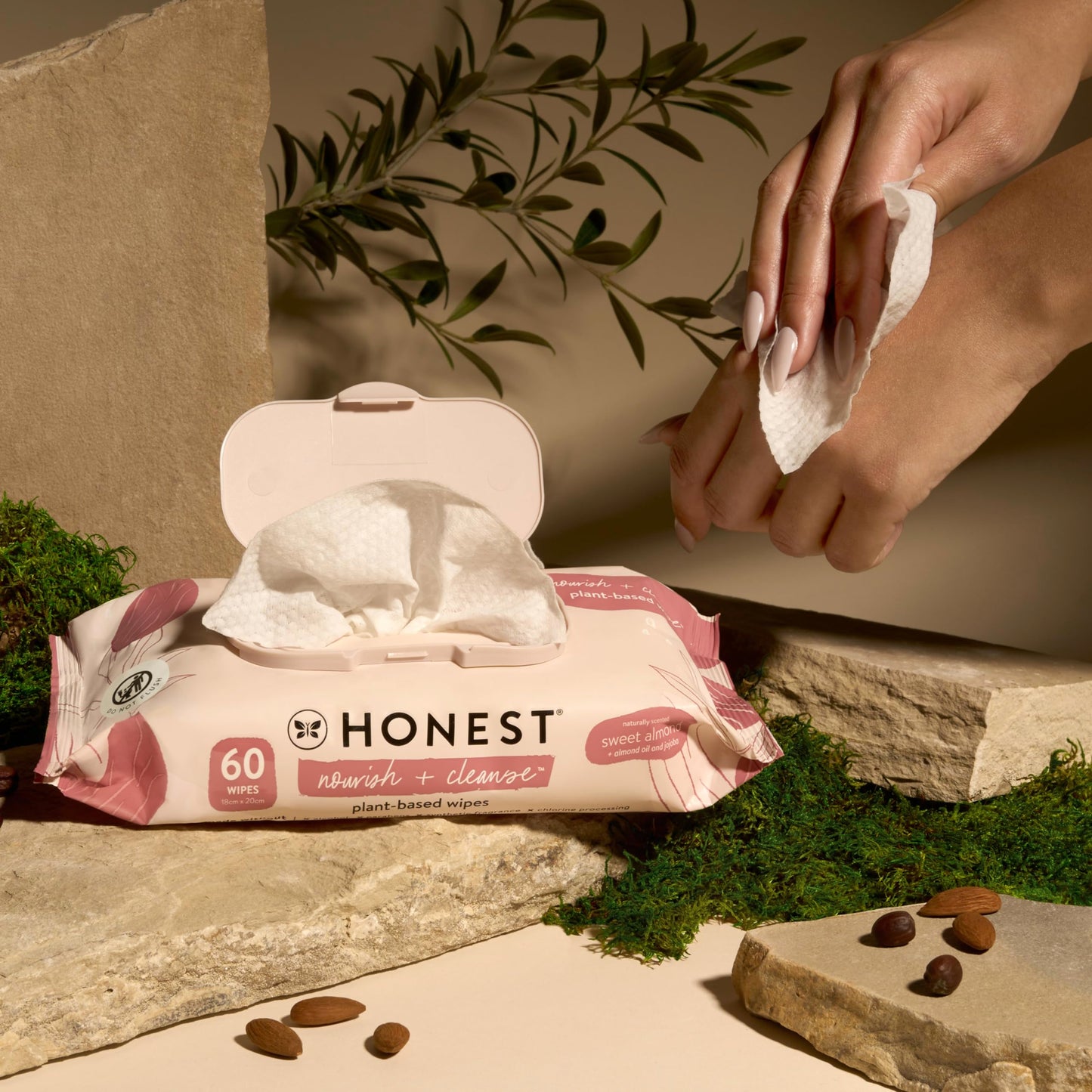 The Honest Company Nourish + Cleanse Naturally Scented Wipes | Cleansing Multi-Tasking Wipes | 99% Water, Plant-Based, Hypoallergenic | Sweet Almond, 240 Count