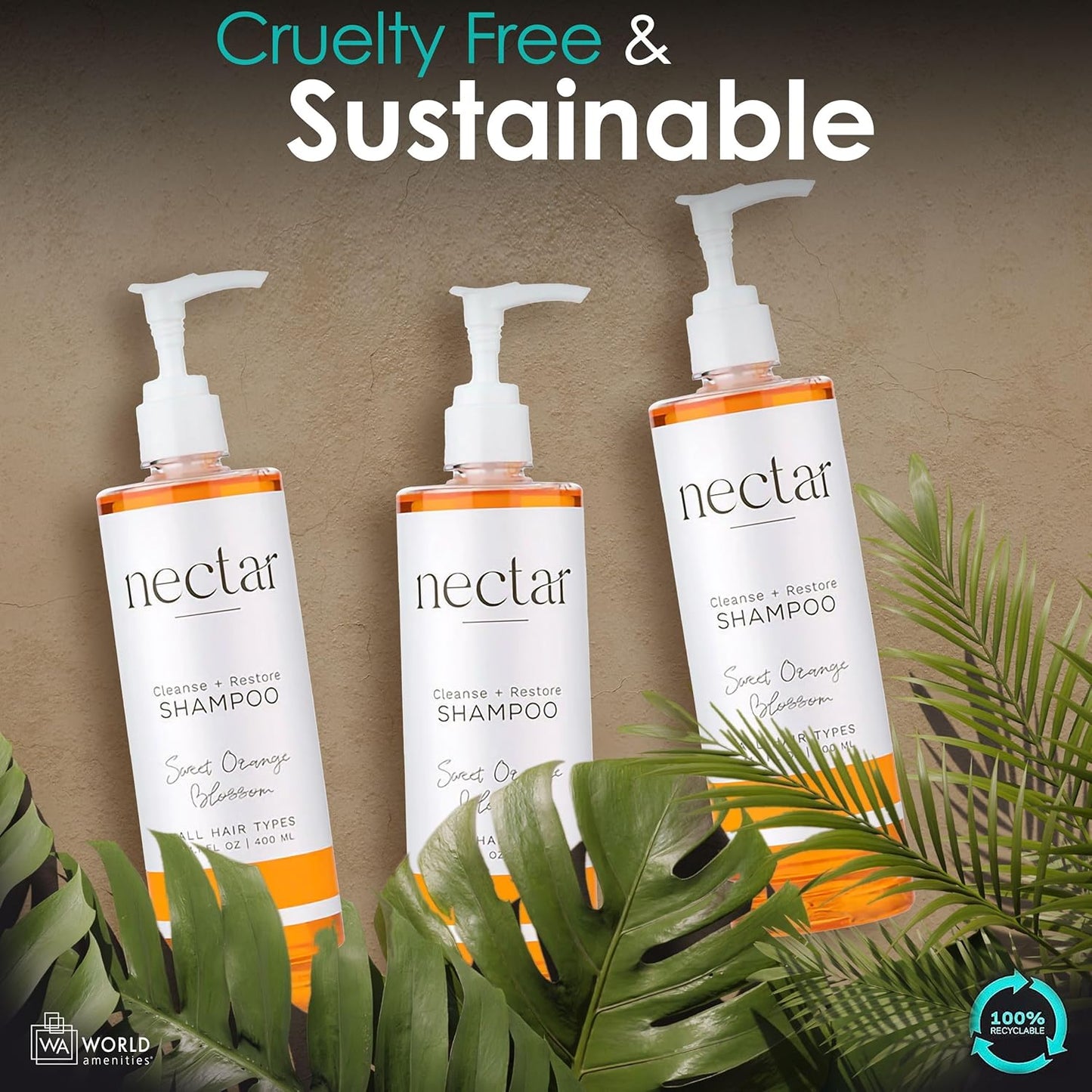 World Amenities Nectar Pump Bottle Hair Shampoo - Orange Blossom Balancing Formula with Vitamins & Minerals