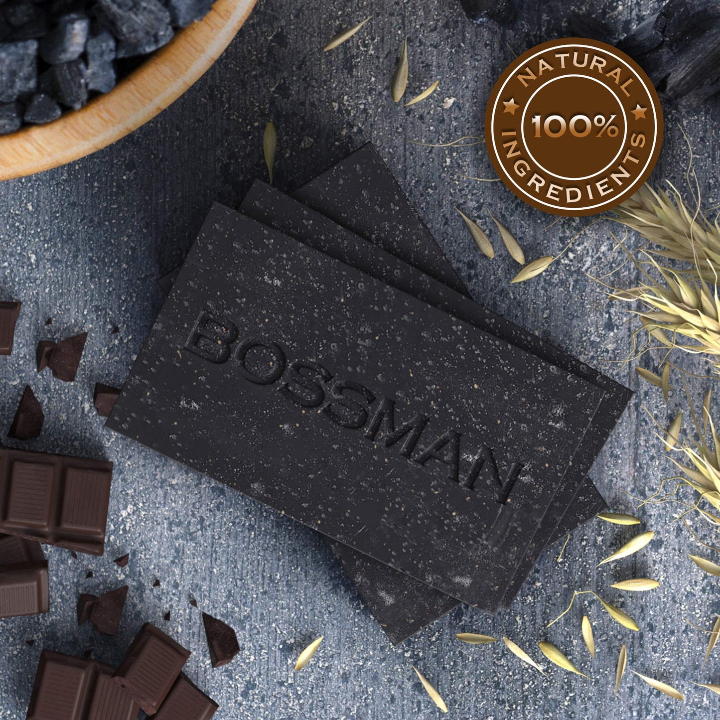 Bossman 3 Pack Mens Bar Soap 4-in-1 All Natural Organic Beard Wash, Shampoo, Body Wash, Shaving and Bath Soap - Essential Beard Care (4oz), Scent- Eucalyptus and Tea Tree