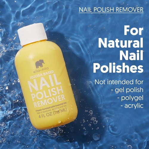 Ella+mila Jojoba Nail Polish Remover - Non-Acetone, Vegan Formula with Jojoba Oil & Vitamins (4 fl oz)
