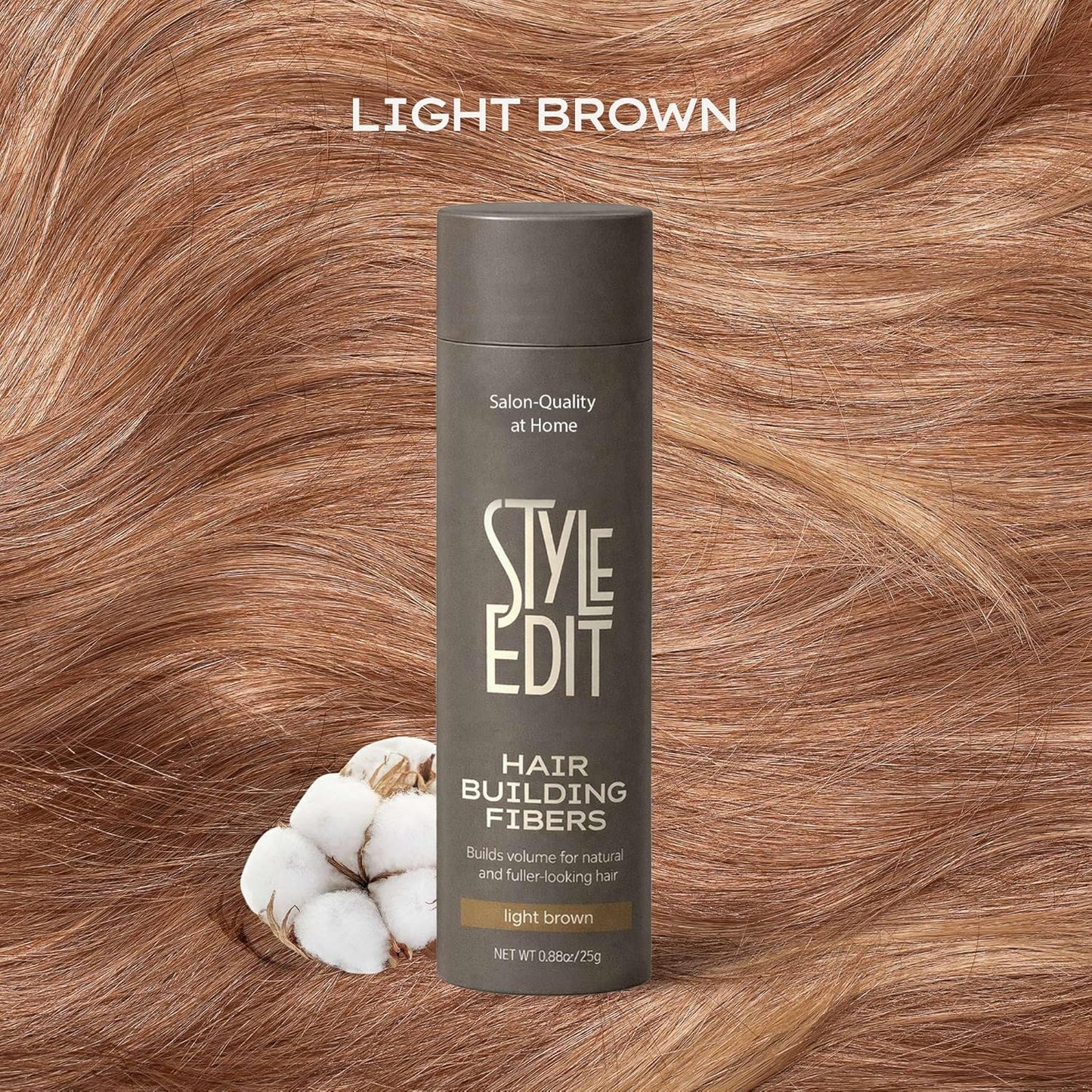 Style Edit Hair Building Fibers - Conceal Thinning Hair & Bald Spots | 100% Plant-Based, Light Brown 0.88oz