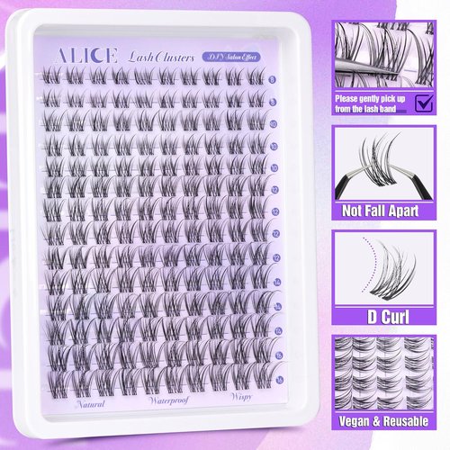 ALICE Natural Lash Clusters | Waterproof Invisible Band Eyelash Extensions 8-16mm Wispy Lashes