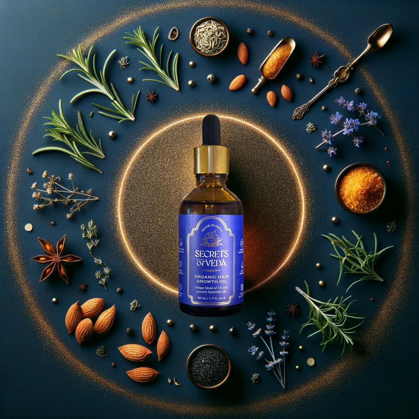 Indian Ayurveda Hair Growth Oil by Secrets of Veda | Rosemary, Amla, Ashwagandha, Castor | Strengthens Hair, Nourishes Split Ends & Dry Scalp