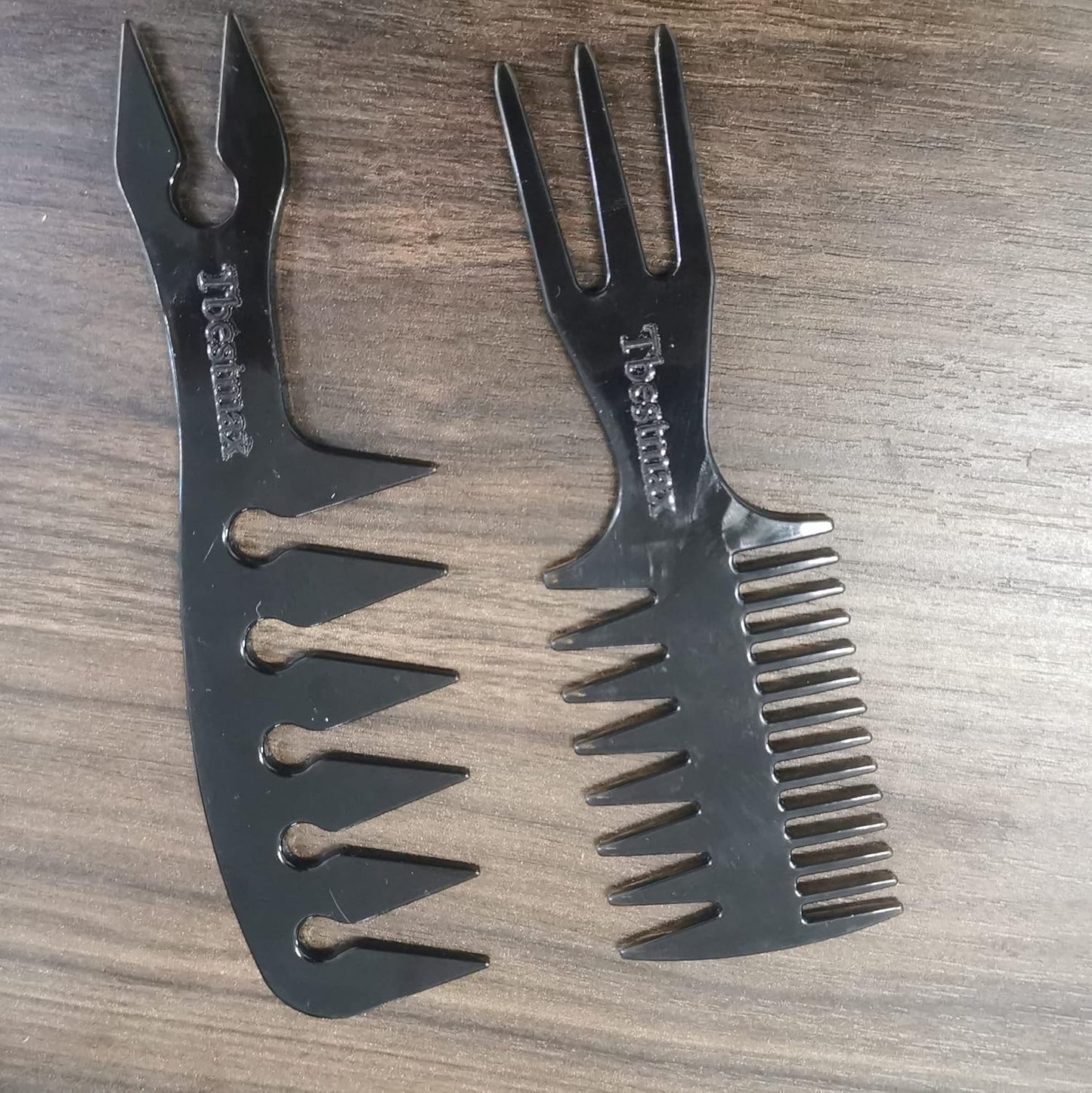 Skiennix Hair Comb Styling Set - Double-Sided Brushes & Afro Pick for African American Hair | 2-Piece Black Set