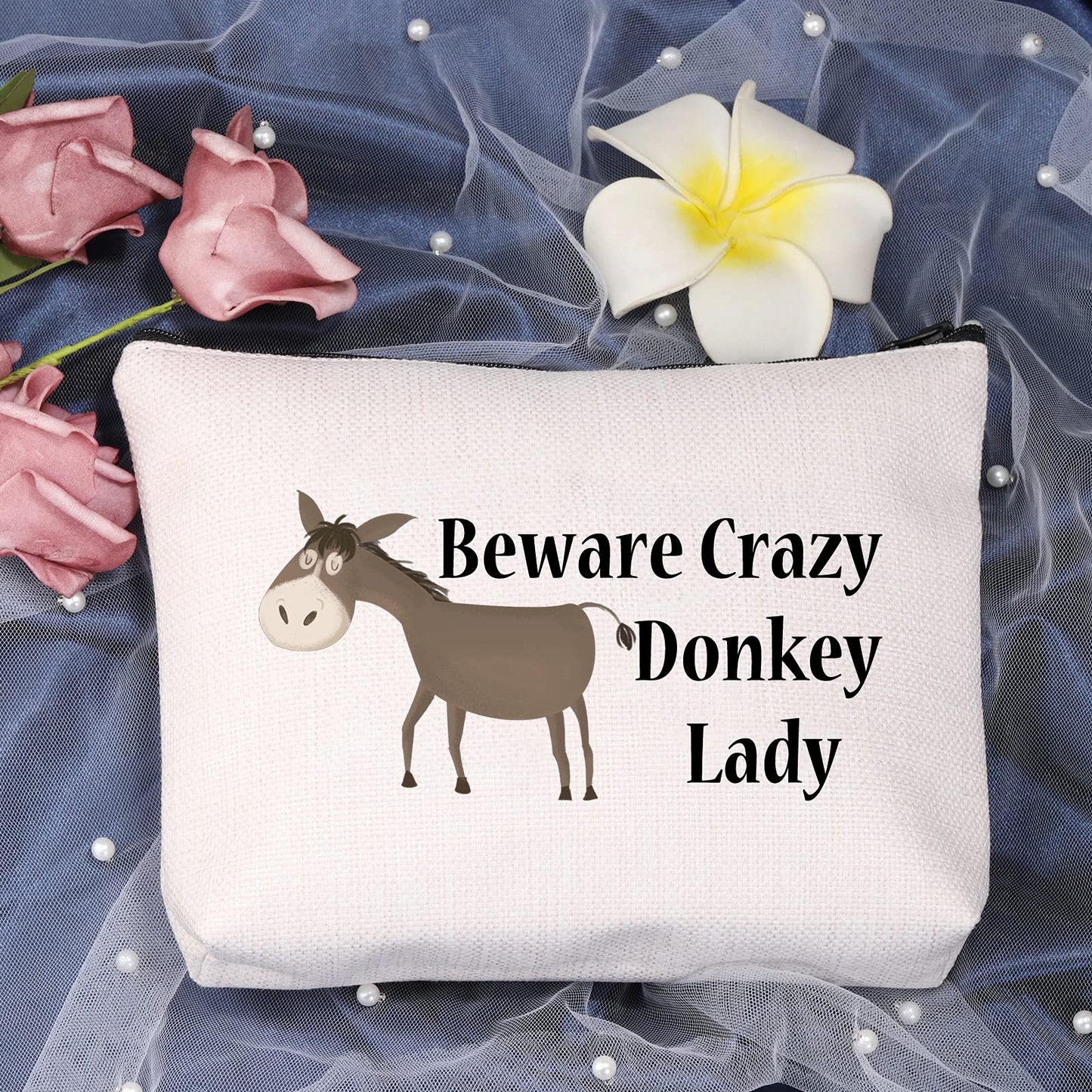 LEVLO Funny Donkey Lovers Gifts Beware Crazy Donkey Lady Makeup Bags Donkey Mom Cosmetic Gifts (Beware Crazy Donkey Lady)