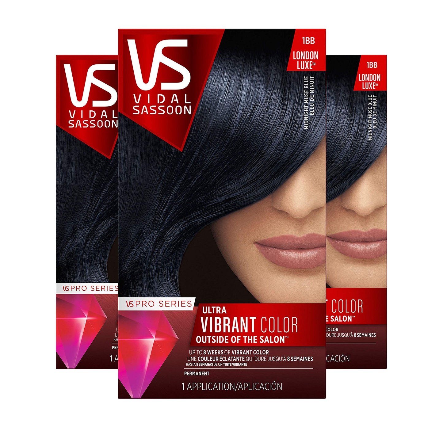 Vidal Sassoon Pro Series Permanent Hair Dye, 1BB Midnight Muse Blue Hair Color, Pack of 3