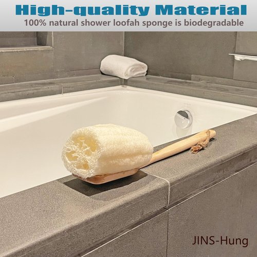 2-Pack Natural Loofah Exfoliating Bath Brush - Body luffa loofa Sponge On a Stick - Sponge Scrubber with Long Wooden Handle Back Brush for Men & Women - Bath Spa Shower