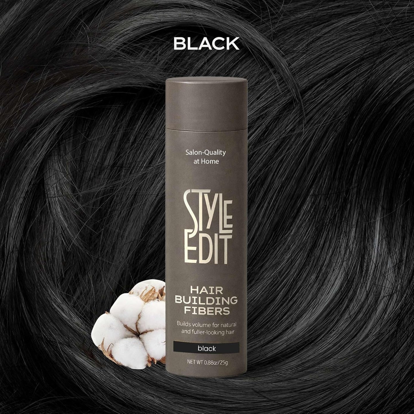 Style Edit Hair Building Fibers - Conceal Thinning Hair & Bald Spots | Plant-Based Thickening Powder, Black 0.88oz