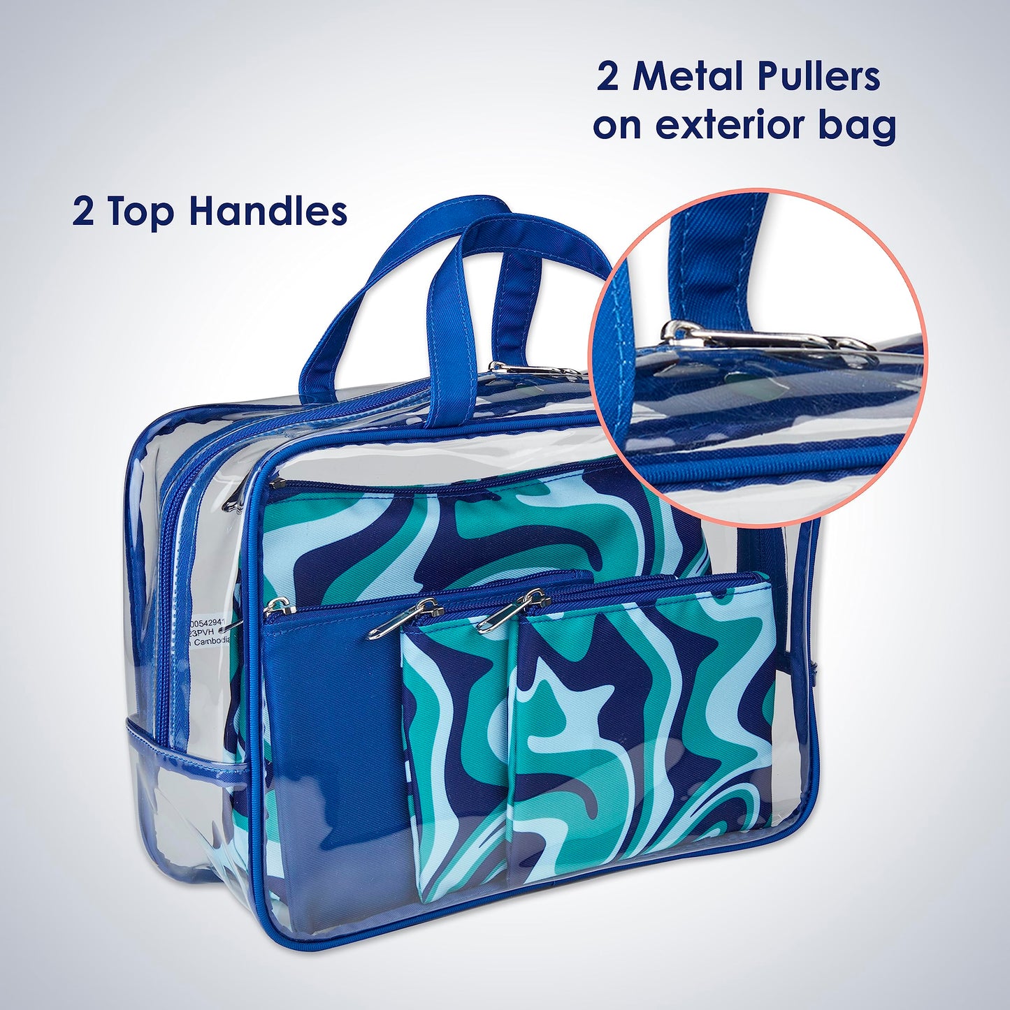 Conair 5 Piece Toiletry and Cosmetic Bag Set Under $30, Includes 1 Large Weekender Bag and 4 Organizer Bags in Blue Swirl Prints