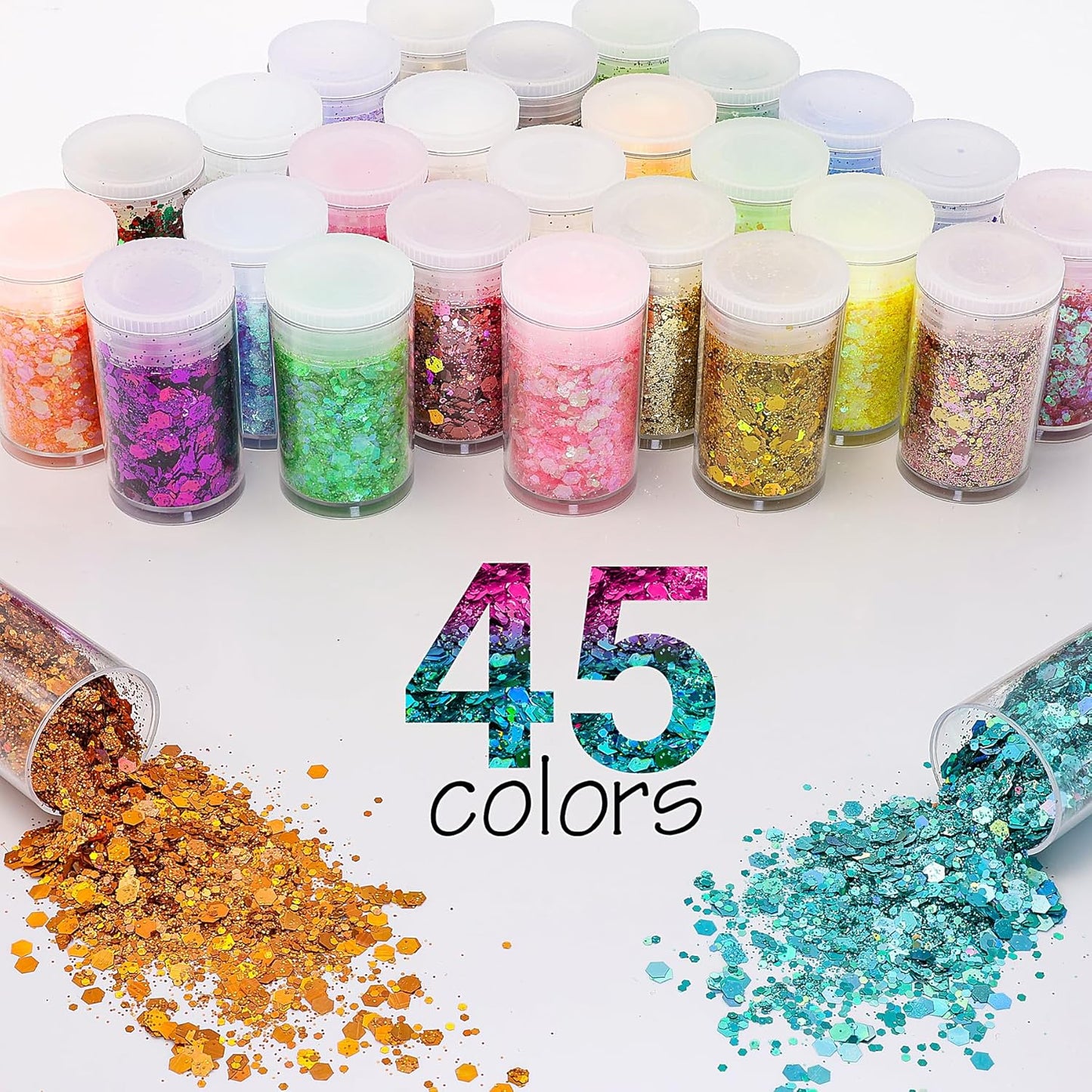 Holographic Chunky Glitter Sequins, 12 Colors Mixed Cosmetic Glitter for Face Body Eye Hair Nail Art Lip Gloss Makeup, Festival Glitter with Different Hexagons Size and Stars (Laser Mix)