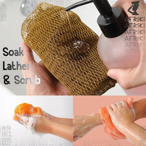 AFRIKI African Net Sponge - Exfoliating Body Scrubber for All Skin Types | 45" Long (Black)