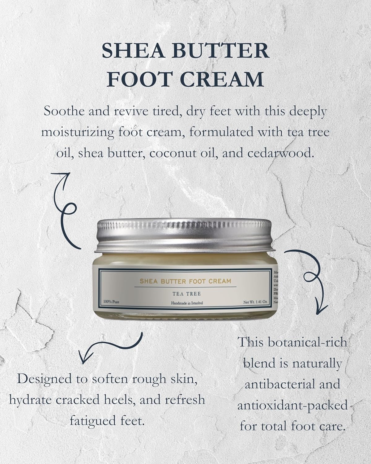 Skiennix Deep Moisturizing Foot Cream - Nourishing Tea Tree, Shea Butter & Coconut Oil | Softens & Hydrates | 1.4 Oz