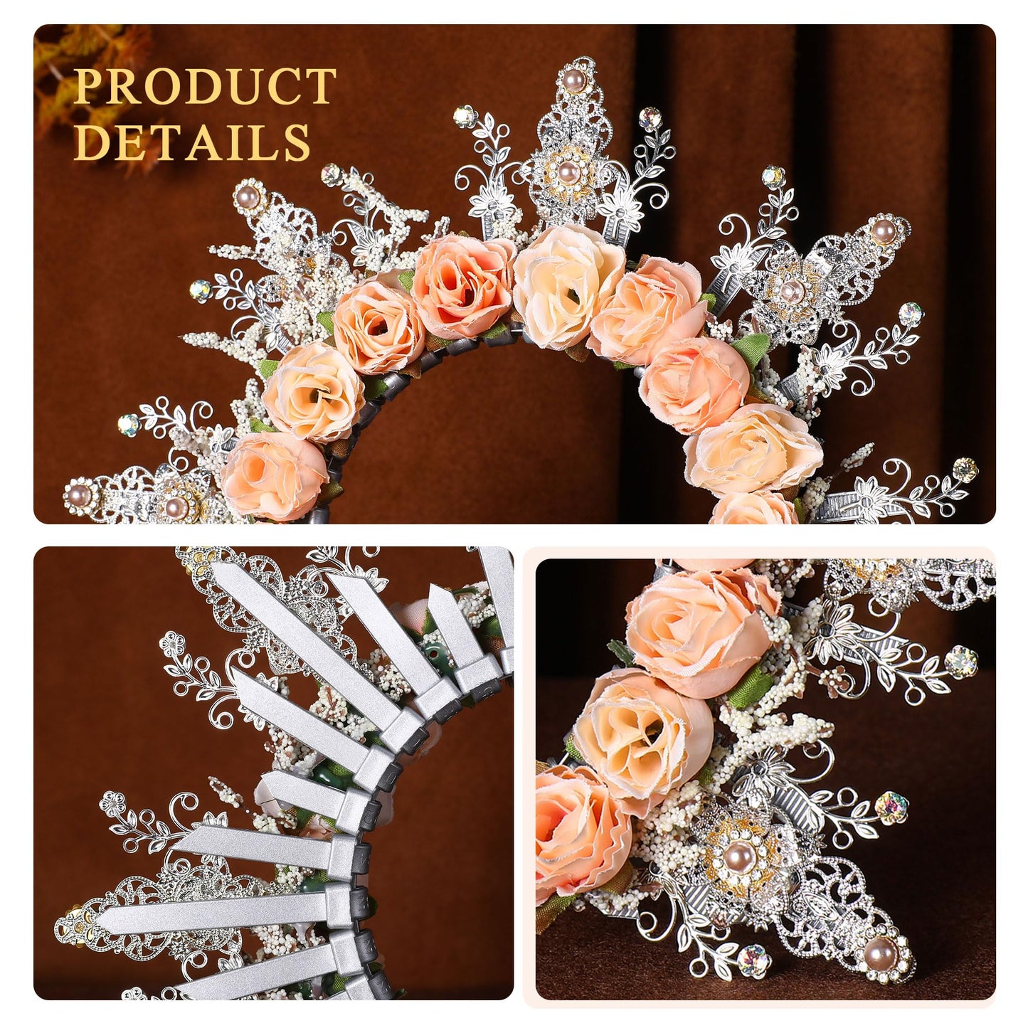 COSUCOS Rose Halo Crown Headpiece - Handmade Renfaire Fantasy Floral Headband Greek Goddess Champagne Flower Tiara for Bride Cosplay Women Wedding Costume Renaissance Halloween