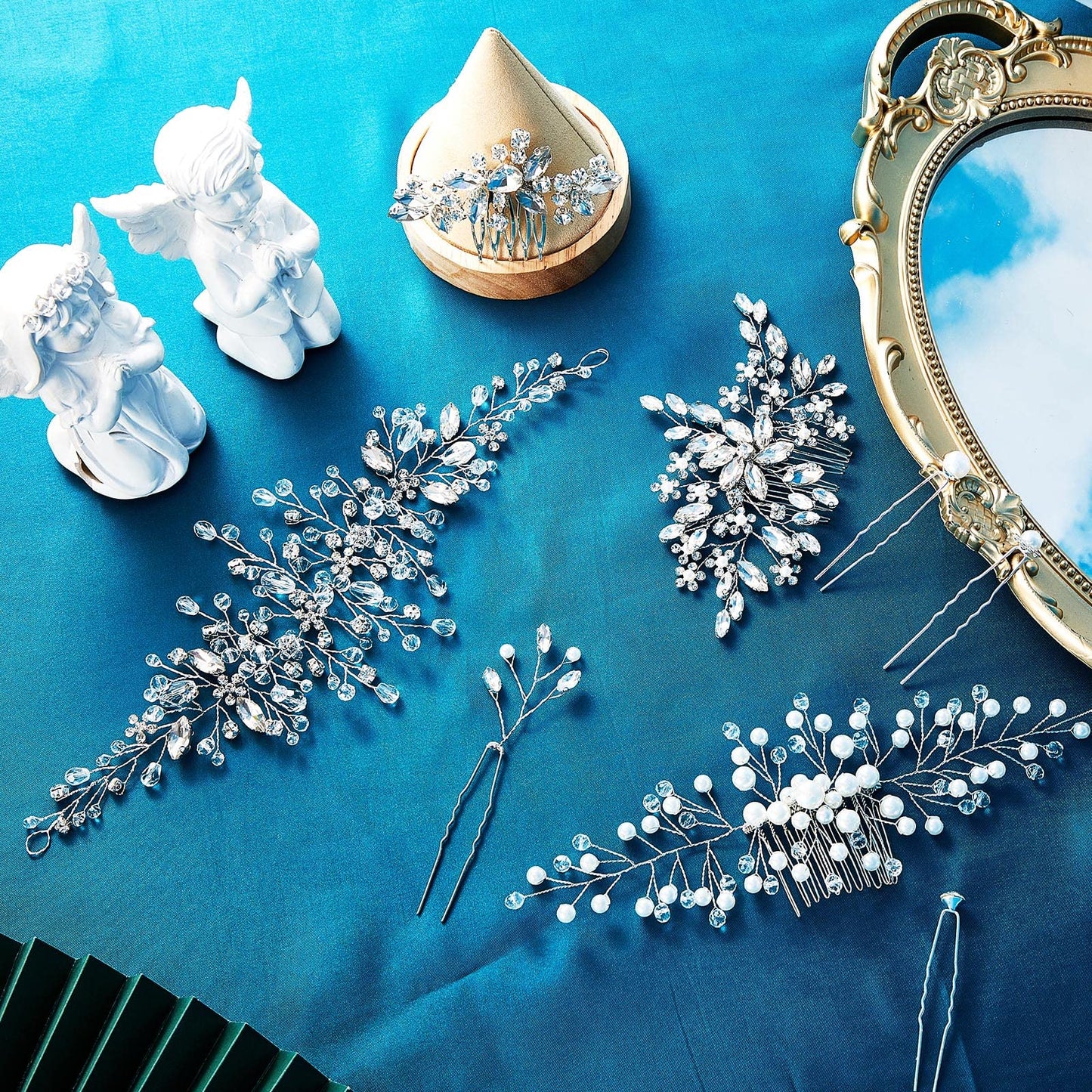 44 Pieces Wedding Hair Accessories - Faux Pearl, Crystal, Rhinestone Hair Combs, Clips and Floral Pieces for Bride and Bridesmaid (Elegant Style)