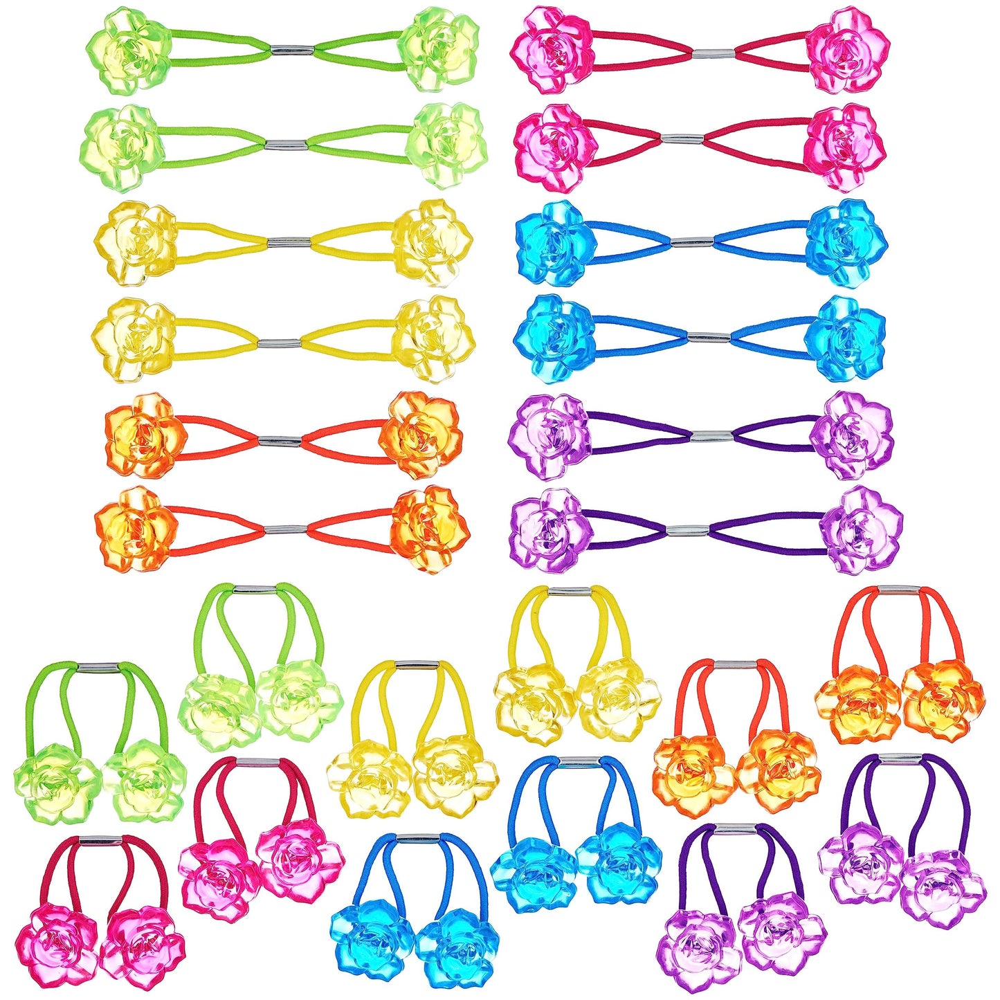 EXPRESSIONS Hairband 24-Piece Rose Twin Bead Ponytail Hair Elastics, Girls Value Pack