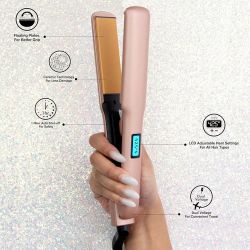 CHI Original Flat Iron Hair Straightener - Ceramic Floating Plates for Smooth Styling - 1.25" Prosecco Please